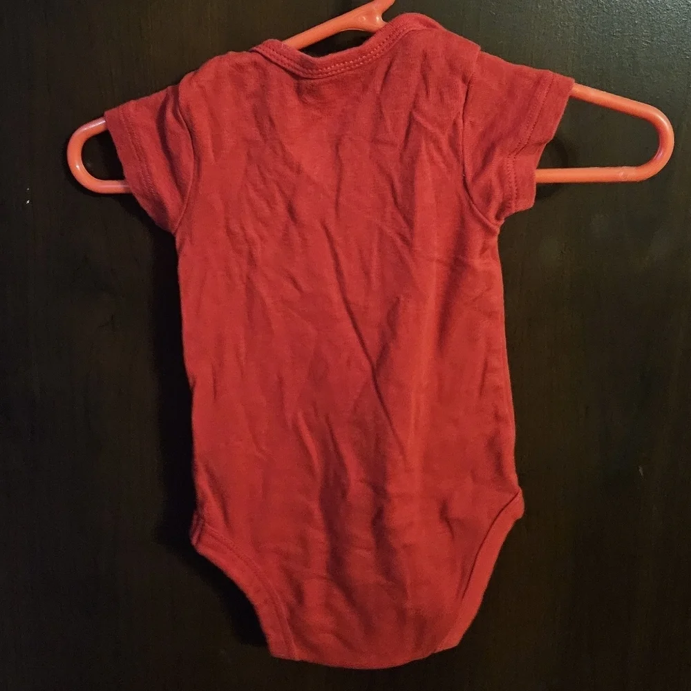 Red Baby Onesie with Embroidered Text